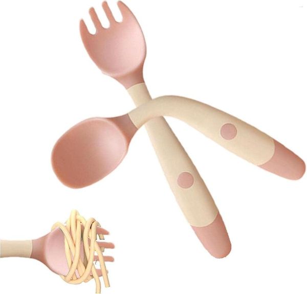 Set di stoviglie Utensili per bambini | Cucchiai e forchette pieghevoli in silicone per bambini per mangiare posate con manico rotondo complementare E