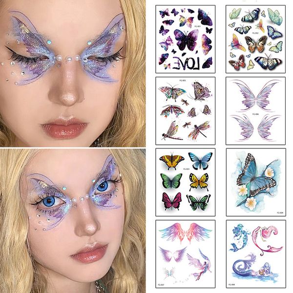 3D Fee Schmetterlingsflügel glänzend Tattoo Aufkleber wasserdicht Augen Gesicht Hand Körper Kunst gefälschte Tattoos Frauen Make-up Tanz Musik Festival
