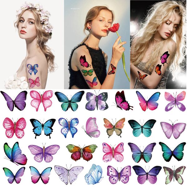 Adesivo da tatuaggio temporaneo impermeabile 3D farfalla ad acquerello farfalla flash temporaneo adesivo tatuaggio clavicle gamba braccio arte adesivo arte decorativo