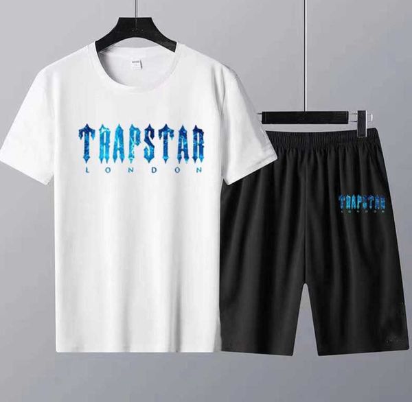 Conjunto de camisetas e shorts Trapstar de verão com camisetas masculinas de marca de luxo, estampa de 2 peças, terno de treino feminino Design of motion 417ess