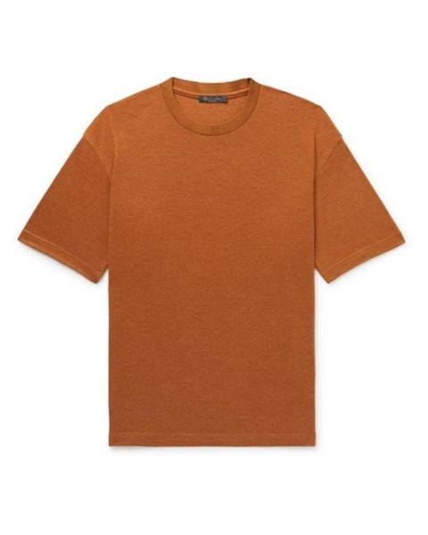 Tasarımcı Erkekler Tişört Loro Piana Erkekler Kahverengi Philion Cashmere ve İpek Karışık Jersey T-Shirt Kısa Kollu Üstler Yaz Tshirt