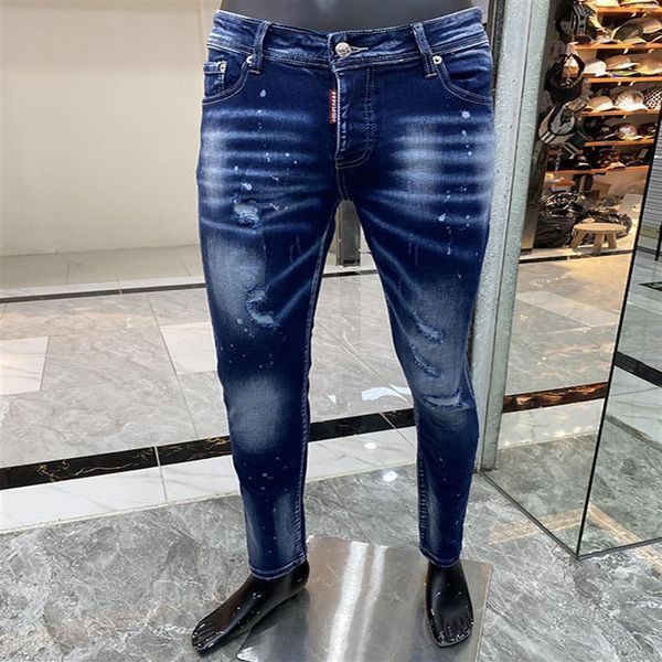 Calças masculinas 20ss jeans skinny adesivos lavagem clara rasgadas longas azul motociclista rock revival joggers verdadeiras religiões homens332Z