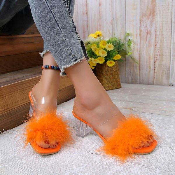 Sandalet bayanlar yaz basit düz renk kalın topuk şeffaf kristal yüksek kıllı büyük boyut
