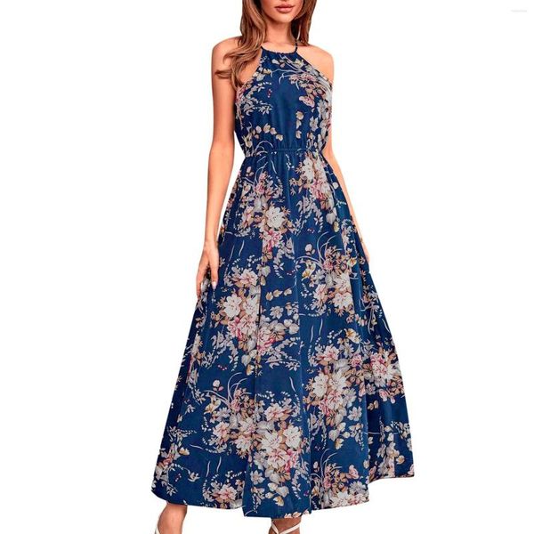 Abiti casual Maxi abito Bohemain con stampa floreale per donna Vintage Halter Beach Split Long Summer Off Shoulder Boho Vacation Sundress Robe