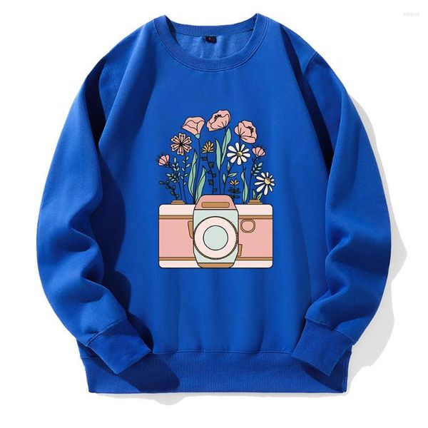 Erkek Hoodies Kamera Baskıda Güzel Çiçekler Adam Hoody Fleece Sıcak Gevşek Hoodie Moda Klasik Sweatshirt Temel Tüm Maçlar