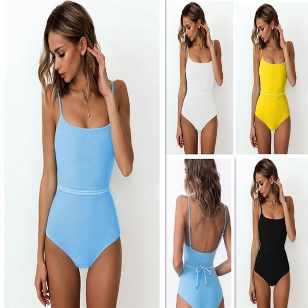 Einteiliger Badeanzug für Damen im Außenhandelsstil von 2019, All-in-One-Bikini mit europäischem und amerikanischem einfarbigem Spezialgerinnsel2772