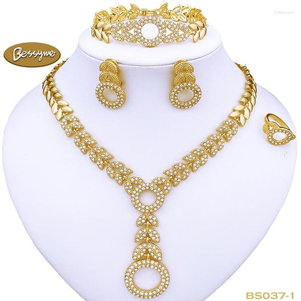 Halskette-Ohrringe-Set, 18 Karat vergoldet, eleganter Pflanzenblatt-Ohrring, Ring, Armband, voller Schmuck für Hochzeitsfeier