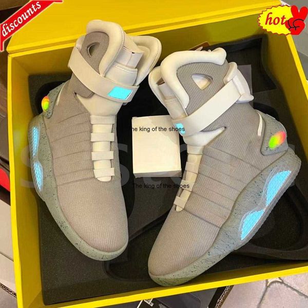 2023 Atacadores Automáticos Air Mag Tênis Marty Mcfly's air mags Led Outdoor Shoes Man Back To The Future Glow In The Dark Grey Mcflys Mags With