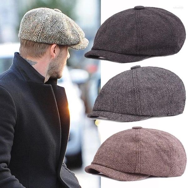 Berets Männer Mode Klassische Baumwolle Fischgräten Sboy Hüte Casual Einfarbig Golf Sport Flache Kappe Outdoor Taxi Fahrer Warm Halten