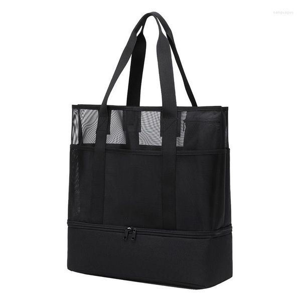 Sacos de armazenamento Cooler Tote Bolsa de praia de malha grande com bolsos isolados piscina ultradurável para mulheres