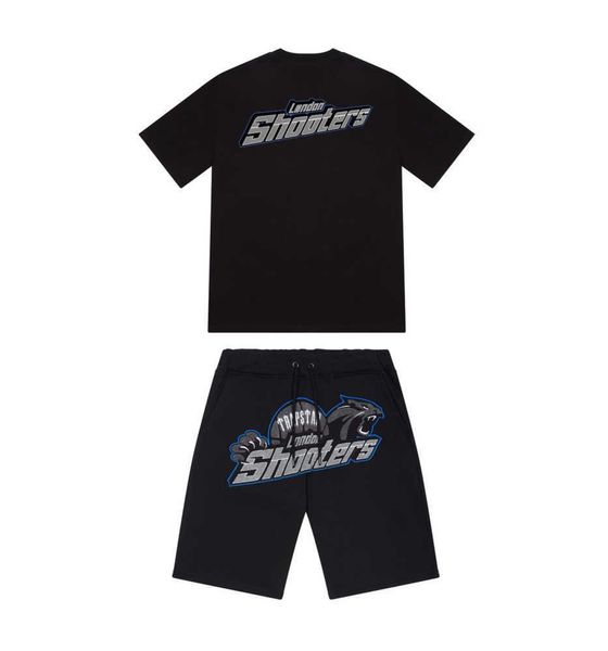 Sommer neuer Trapstar London Shooter Kurzarm-T-Shirt-Anzug Chenille Decoding Black Ice Flavour 2.0 Herren Rundhals-T-Shirt-Shorts Design of Motion 417ess