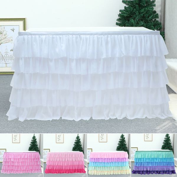 Saia de Mesa 5 Camadas Tule Tutu Saias Chá de Bebê Aniversário Banquete Suprimentos para Festa de Casamento Cor Sereia Decoração Chiffon 230721