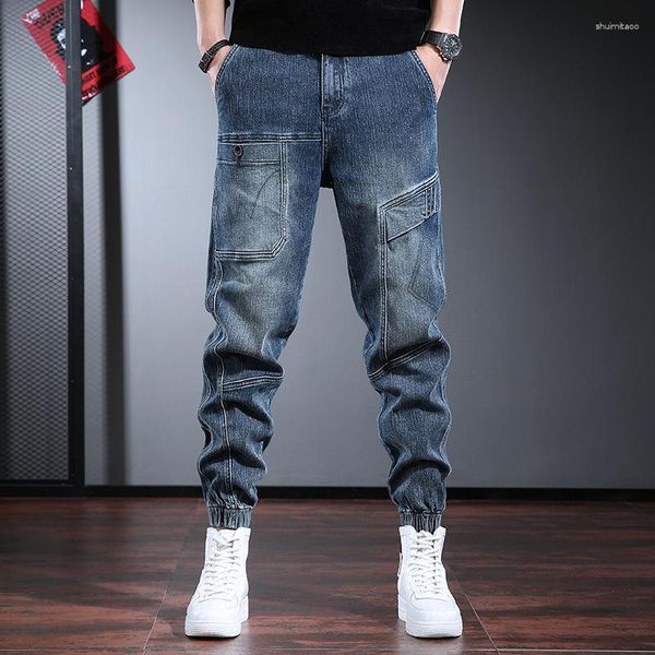 Jeans Masculino Streetwear Moda Masculina Bolso Grande Estilista Caimento Solto Calça Cargo Casual Hombre Hip Hop Corredores Calças de Perna Larga