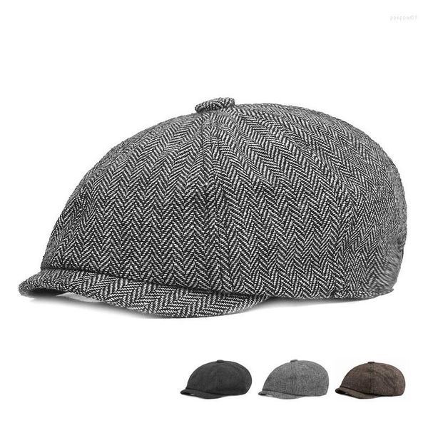 Berretti Cotton Literary Men Beret Casual Sboy Hat Retro Octagon Herringbone Women For Cap Outdoor Front