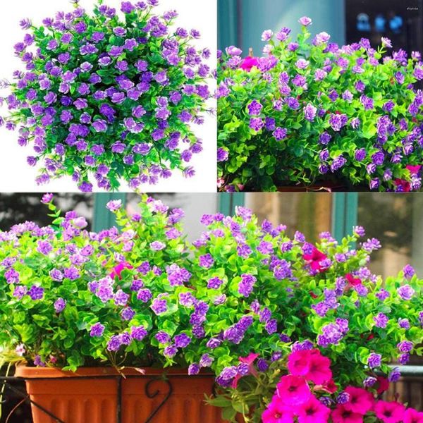 Dekorative Blumen, Set mit 15 künstlichen Blumensträußen für den Außenbereich, UV-beständig, für Zuhause, Desktop, Vase, Balkon, Topf, Garten, Dekoration, Fake