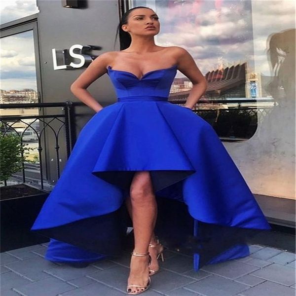 Royal Blue Hi-Lo Stain Prom Dresses 2020 Senza spalline Backless High Low Evening Party Dress Abiti per occasioni speciali vestido de noche C310F