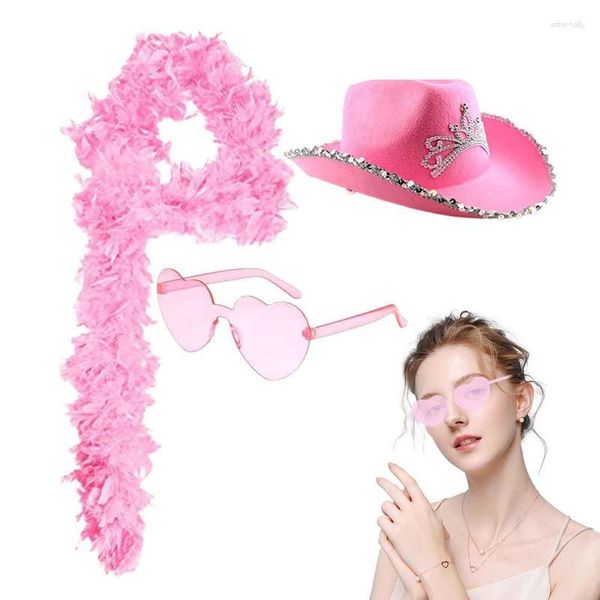 Borse portaoggetti Cappello da cowgirl rosa con occhiali da sole novità Preppy a forma di cuore Cowboy delicato sulla pelle per le donne