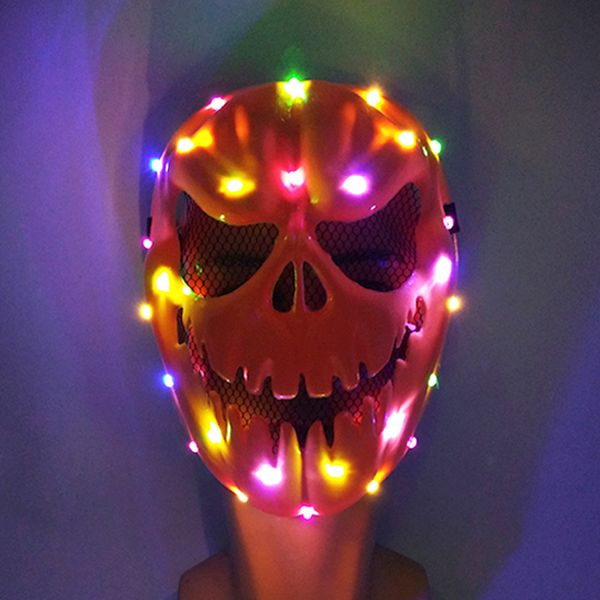 Máscaras de festa Neon Luminous Scary Face Mask LED Light Up Pumpkin Head For Halloween Cosplay Props Glowing Horror Costume 230721