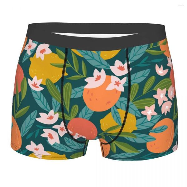 Cueca Sexy Boxer Confortável Homme Tropical Laranjas Limões e Flores Shorts Homens Cuecas Masculinas Calcinhas