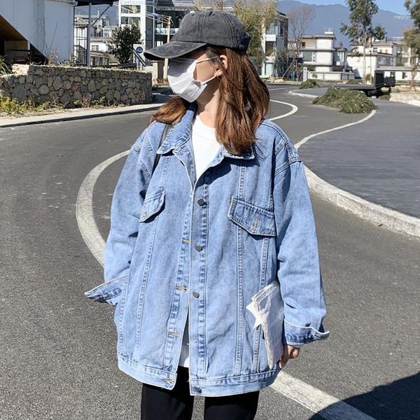 Jaquetas femininas soltas jeans para mulheres simples outono inverno chique estilo formal coreano para meninas jaqueta curta lapela feminina outwear