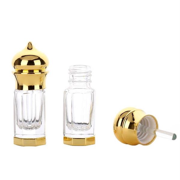 Attar Oud 3ml Frascos de vidro para perfume Frasco de cristal árabe para óleo com tampa de metal e fundo 10 pçs lote P311 Frascos de armazenamento 318x