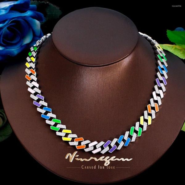 Correntes Vinregem Lab Created Sapphire Gemstone Colorful Miami Cuban Chain Necklace For Women Men Hip Hop Rock Fine Jewelry Wholesale