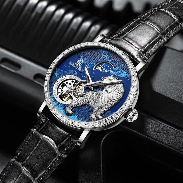 Armbanduhren Top Marke 3D Tiger Mode Tourbillon Edelstahl Herren Automatische Mechanische Wasserdichte Uhr Männer Uhren