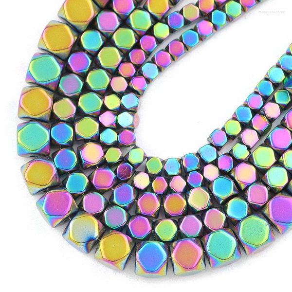 Boncuklar Çok renkli doğal hematit taşı 3/4/6mm faseted kare küp ara parçası mücevher için gevşek