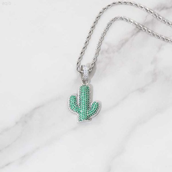 Ciondolo a forma di cactus in argento 925 con Vvs Moissanite verde per gioielli Hip Hop da donna/uomo