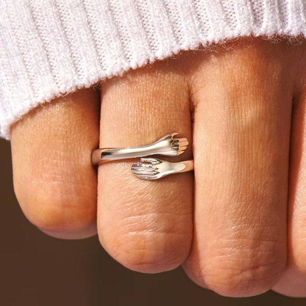 Vintage Silber Farbe Liebe umarmt Hände Paar Ring für Männer und Frauen immer mit Ihnen für immer verstellbare offene Manschette Ringe Schmuck