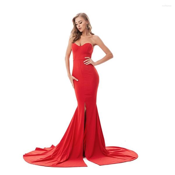 Vestidos de Festa Vermelho Sem Alças Elegante Vestido de Noite Sexy Celebridade Sereia Maxi Vestidos Luxo 2023 Vestidos Plus Size Feminino Longo