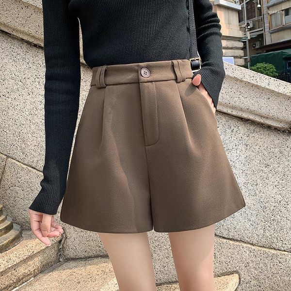 Женские шорты Женщины с высокой талией шерстяной шерстяные штаны Осень Зимняя мода Элегантная свободная обычная корейская стиль ботинок короткая женщина 7335