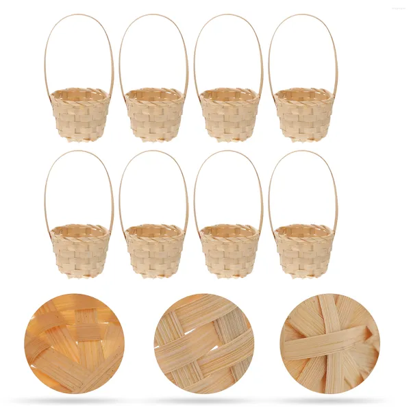 Conjuntos de louça 8 peças caixa de presente cesta portátil artesanal mini decoração vaso de flores tecido de bambu vegetal bebê decorações para cerimônia de casamento