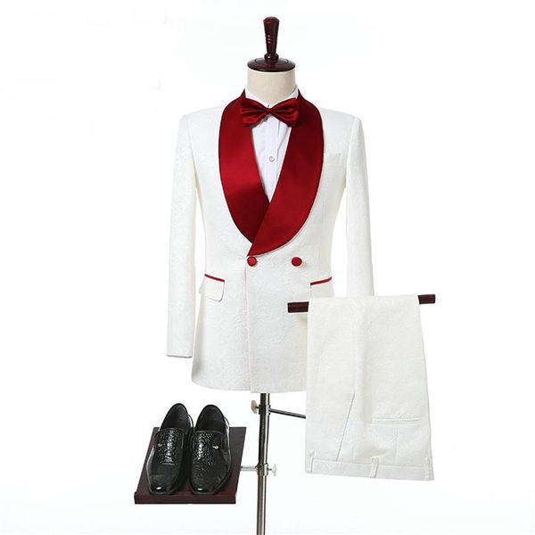 Ternos masculinos vermelho e marfim para padrinhos de casamento usam duas peças clássico ajuste feito sob medida smoking jaqueta calças 224L