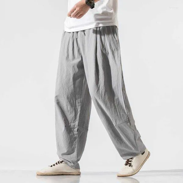 Pantaloni da uomo 2023 Lino traspirante Uomo Estate Casual Tinta unita Pantaloni larghi larghi Streetwear Taglie forti M-5XL