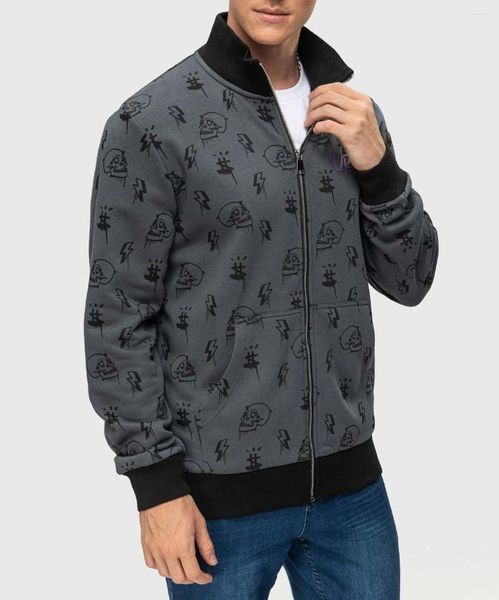 Jaqueta Masculina FASHIONSPARK Jaqueta Bomber com estampa completa Skull Graffiti Jaqueta Casual Vôo Jaqueta Vôo com zíper Agasalho Streetwear Casaco