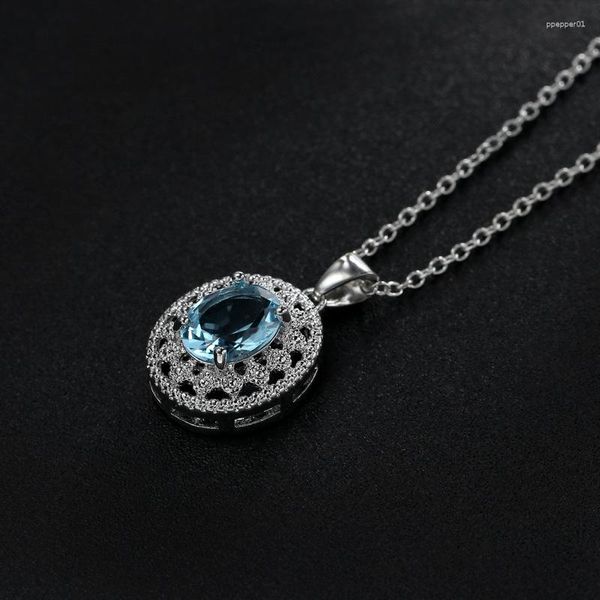 Collane con ciondolo Collana in acciaio inossidabile a forma di fiore di loto in cristallo blu per le donne Preghiera yoga Gioielli in argento con zirconi cubici