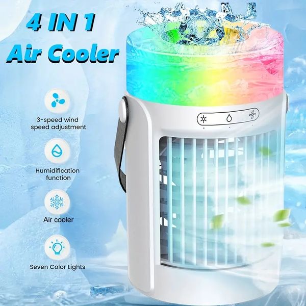 1pc ventilador de ar condicionado portátil, mini refrigerador de ar evaporativo com 3 velocidades 7 cores, umidificador de nebulização refrigerador de ar pessoal tela sensível ao toque ventilador de resfriamento de mesa