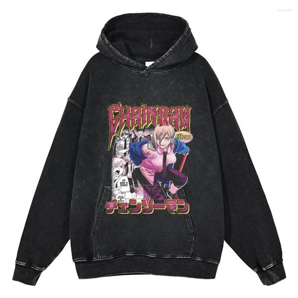 Heren Truien Hiphop Katoen Retro Harajuku Anime Chainsaw Man Hoodie Oversized Mannen Gewassen Sweatshirt Angry Boy Print Trui