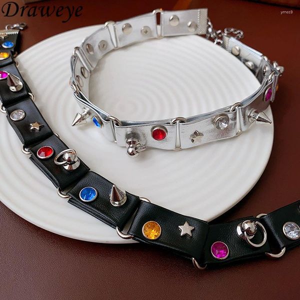 Choker Draweye PU Girocolli Collana per le donne Accessori Y2k Colorato Rehinestone Gioielli vintage Stelle Hiphop Collares Para Mujer