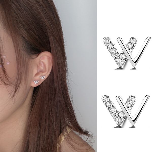 Hiphop Micro Pave Lab Diamant Ohrstecker aus echtem 925er Sterlingsilber, Party, Hochzeit, Ohrringe für Damen und Herren, Jubiläumsschmuck, W-Buchstaben-Ohrringe