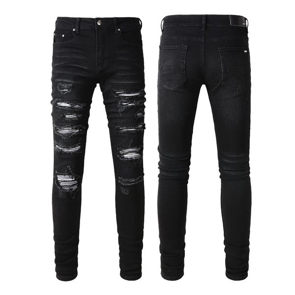 Jeans da uomo di design di lusso europeo Jean Hombre Lettera Stella Uomo Ricamo Patchwork strappato per pantaloni da motociclista di marca di tendenza Mens Skinny Taglia 28-40