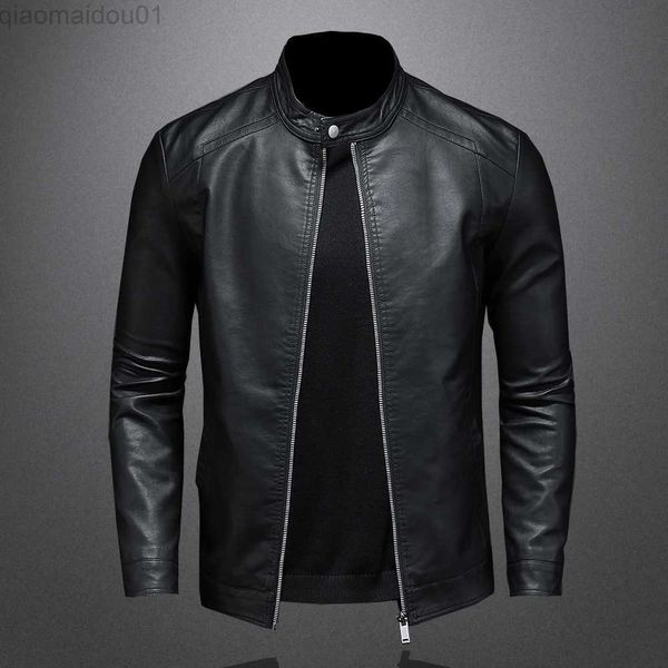 Jaqueta de couro masculina de couro falso primavera outono jaqueta de couro masculina gola alta jaqueta de couro pu fina moda motocicleta casual casaco masculino moto biker casaco de couro L230721