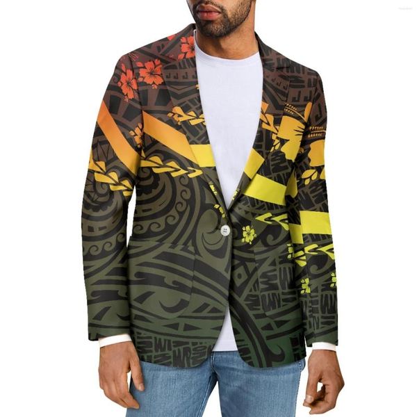 Abiti da uomo Tribale polinesiano Pohnpei Totem Tatuaggio Stampe Stile Moda Casual Uomo Abito con scollo a V Cappotto Slim Elegante Abbigliamento da ufficio Formale