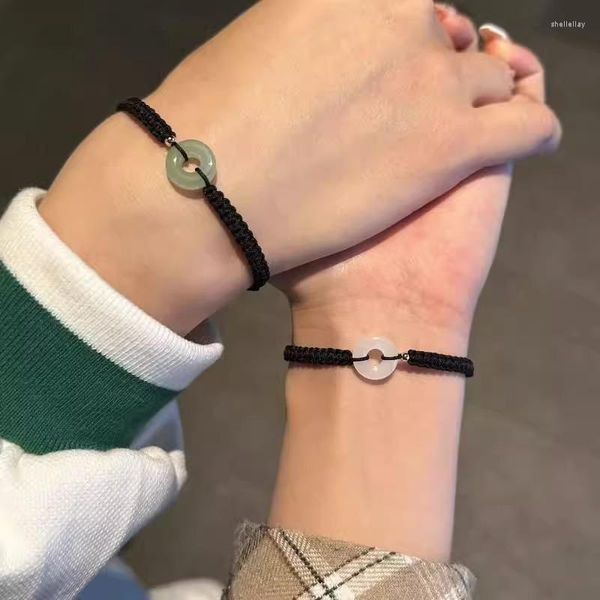 Pulseiras de moedas redondas tecidas à mão para mulheres, homens, pulseira de boa sorte, corrente de corda, joias de amizade, presente BFF