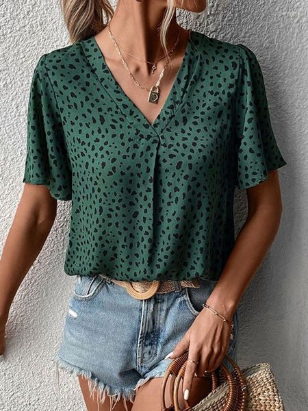 Camicette da donna Fashion Stampa leopardata Top Donna 2023 Summer Light Traspirante scollo a V Camicie a maniche corte Casual allentato e sottile