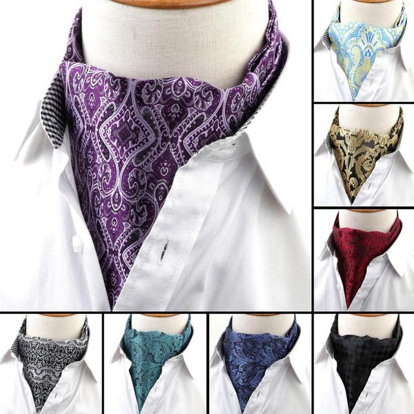 Bow Gine Men's Vintage Luxury Paisley Свадебная галстука Формальное карават-аскот Scorunk Self Style Gentleman Polyester Tie № 21-35