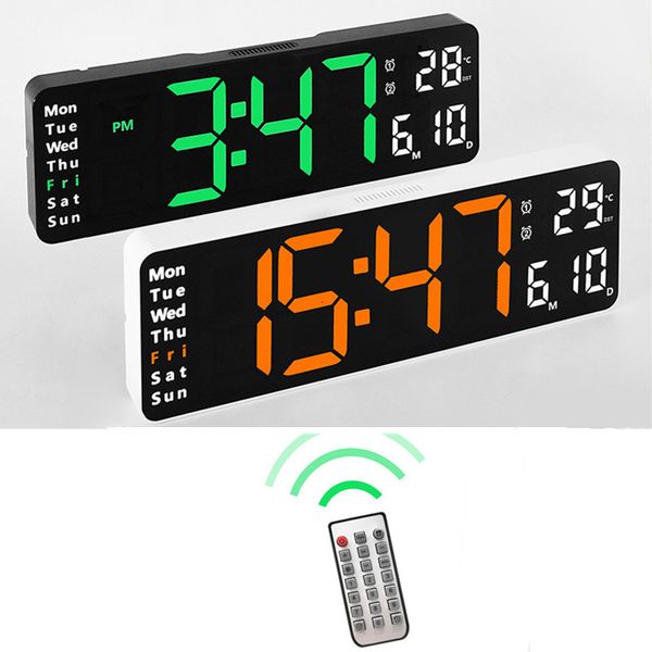 Настенные часы Большие цифровые часы пульт дистанционного управления температурой дата недели дисплей Таблица обратного отсчета стола с двойной сигнализацией Светодиоды 230721