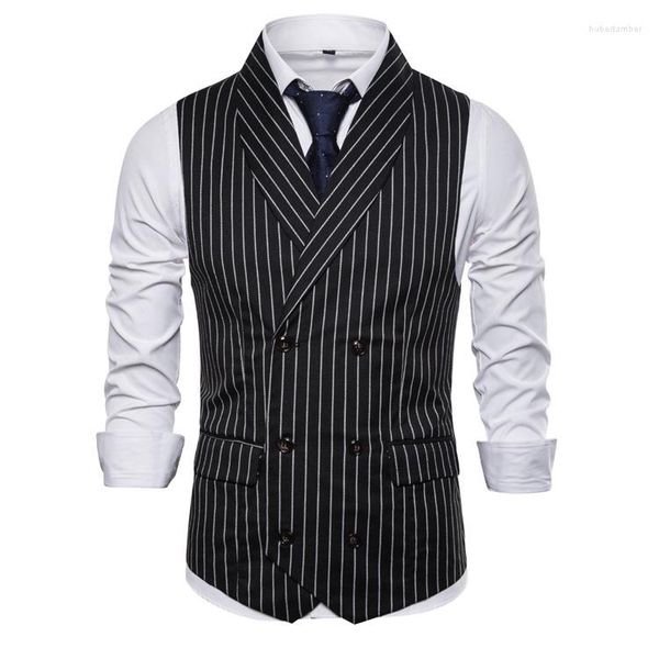 Coletes masculinos Tide Listrado Terno Colete Para Homens Casamento Colete de Negócios de Seios Duplos Roupas Masculinas Slim Uniforme