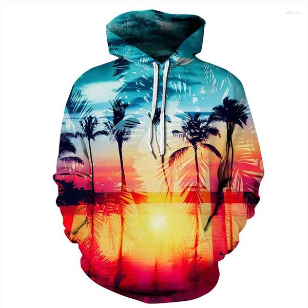 Erkek Hoodies satan 3D Baskı Erkekler/Kadınlar Plaj Hindistan cevizi Ağacı Desen Moda Sweatshirt Sonbahar/Kış Büyük Boy Kazak